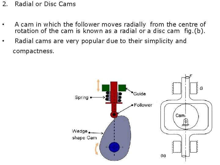 2. Radial or Disc Cams • A cam in which the follower moves radially