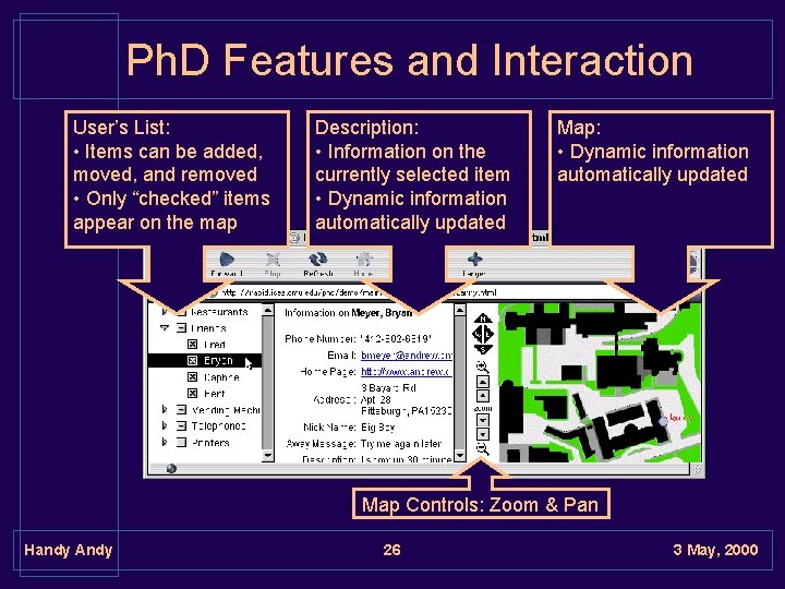 Ph. D Features and Interaction User’s List: • Items can be added, moved, and