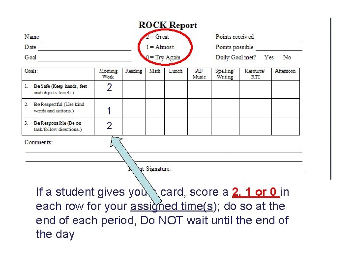 2 1 2 If a student gives you a card, score a 2, 1