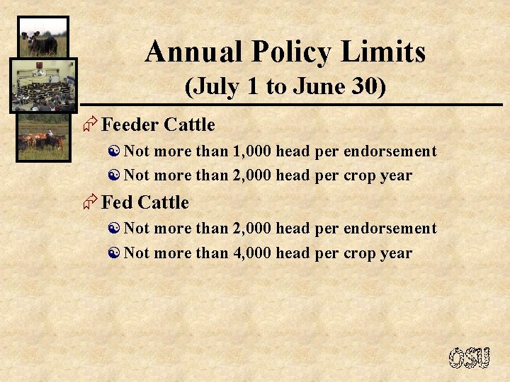 Annual Policy Limits (July 1 to June 30) Æ Feeder Cattle [ Not more