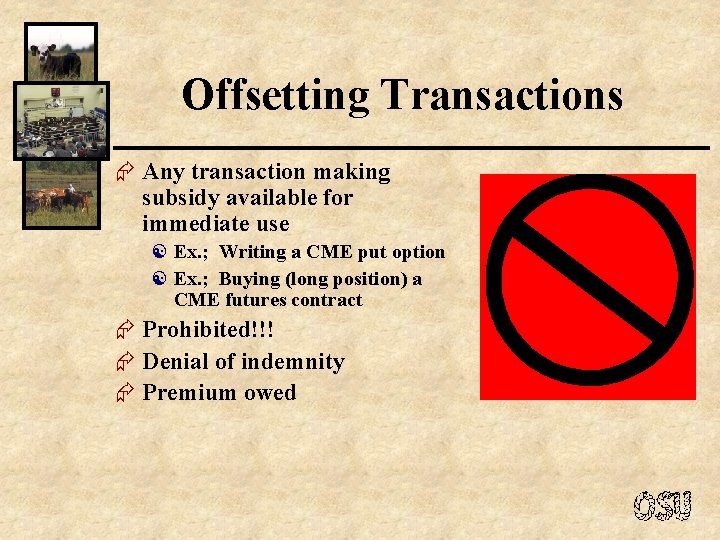 Offsetting Transactions Æ Any transaction making subsidy available for immediate use [ Ex. ;