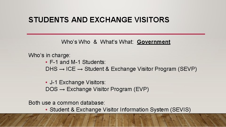 STUDENTS AND EXCHANGE VISITORS Who’s Who & What’s What: Government Who’s in charge: •