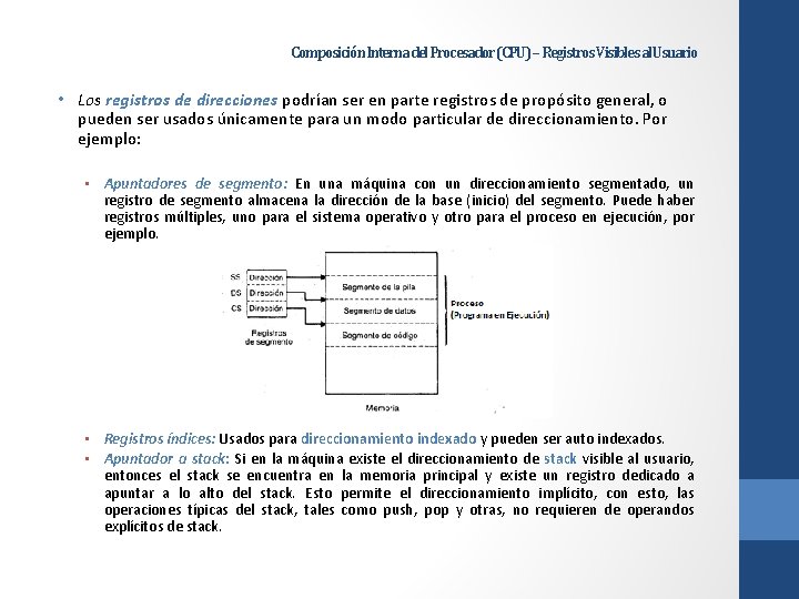 Composición Interna del Procesador (CPU) – Registros Visibles al Usuario • Los registros de
