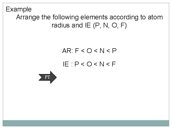 Example Arrange the following elements according to atom radius and IE (P, N, O,