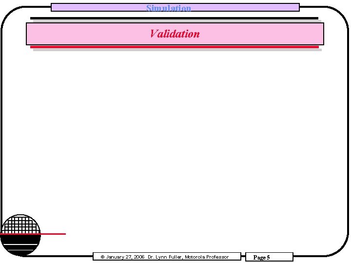 Simulation Validation Rochester Institute of Technology Microelectronic Engineering © January 27, 2006 Dr. Lynn