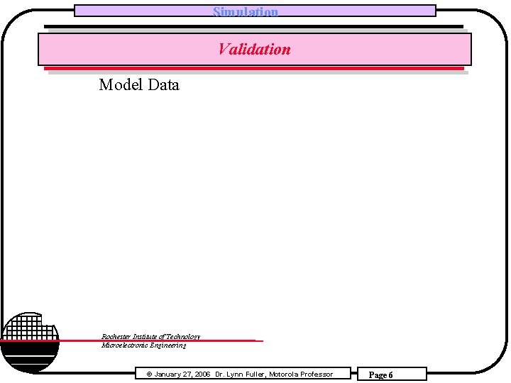 Simulation Validation Model Data Rochester Institute of Technology Microelectronic Engineering © January 27, 2006