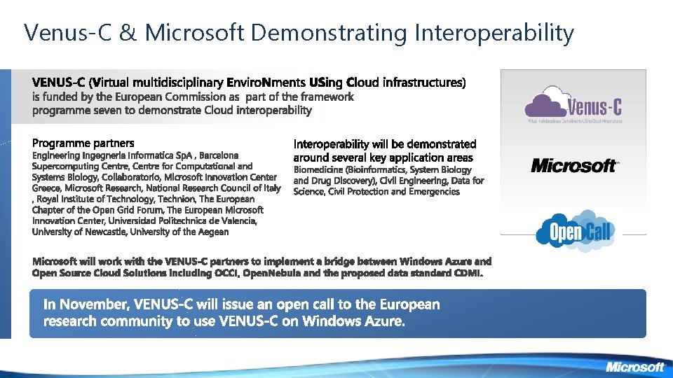 Venus-C & Microsoft Demonstrating Interoperability Venus-C & Microsoft Demonstrating Interoperability