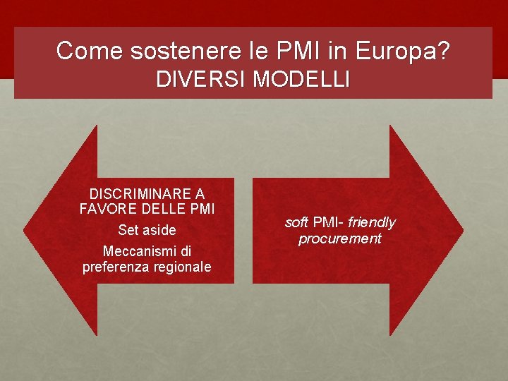 Come sostenere le PMI in Europa? DIVERSI MODELLI DISCRIMINARE A FAVORE DELLE PMI Set