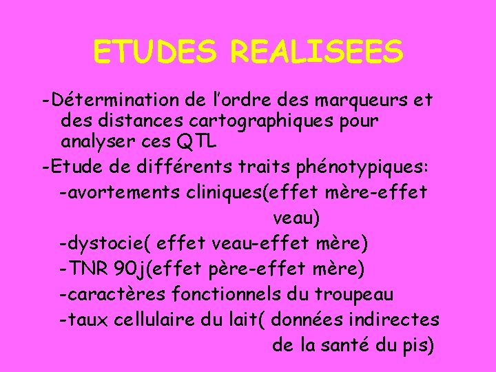 ETUDES REALISEES -Détermination de l’ordre des marqueurs et des distances cartographiques pour analyser ces