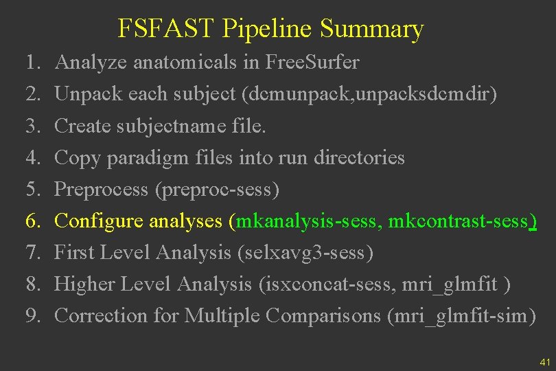 FSFAST Pipeline Summary 1. 2. 3. 4. 5. 6. 7. 8. 9. Analyze anatomicals