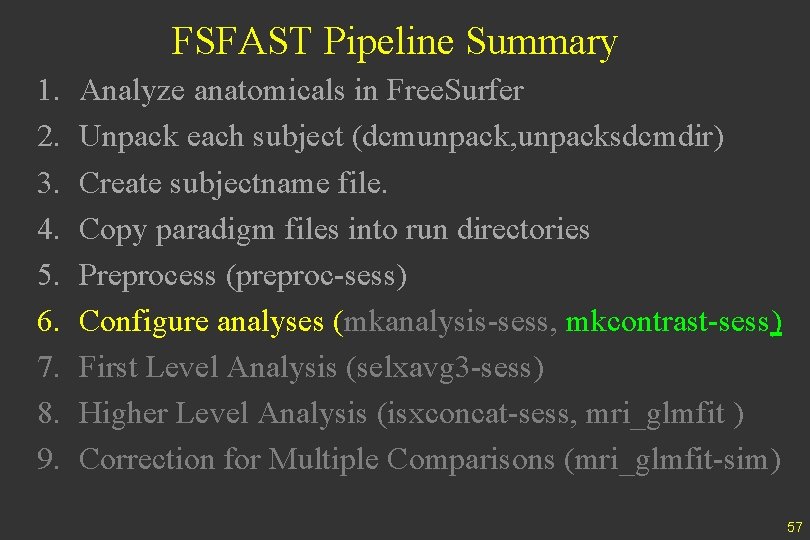 FSFAST Pipeline Summary 1. 2. 3. 4. 5. 6. 7. 8. 9. Analyze anatomicals