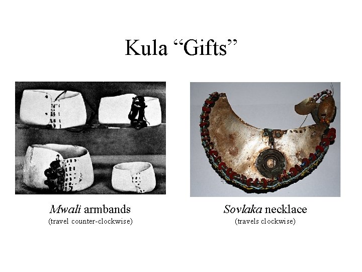 Kula “Gifts” Mwali armbands Sovlaka necklace (travel counter-clockwise) (travels clockwise) 