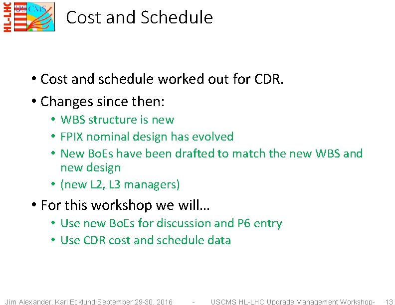 Cost and Schedule • Cost and schedule worked out for CDR. • Changes since