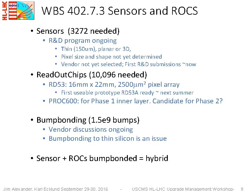 WBS 402. 7. 3 Sensors and ROCS • Sensors (3272 needed) • R&D program