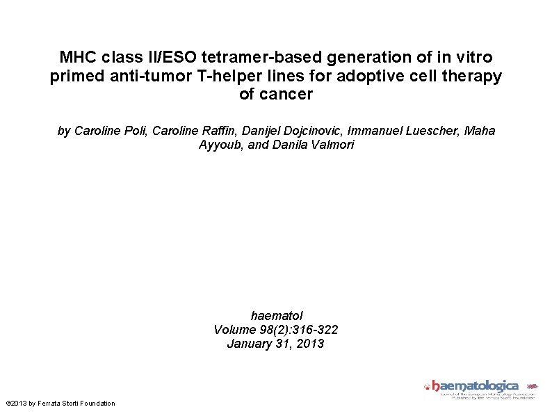 Mhc Class Iieso Tetramerbased Generation Of In Vitro 