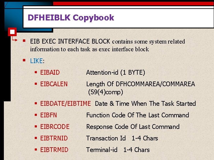 DFHEIBLK Copybook § EIB EXEC INTERFACE BLOCK contains some system related information to each