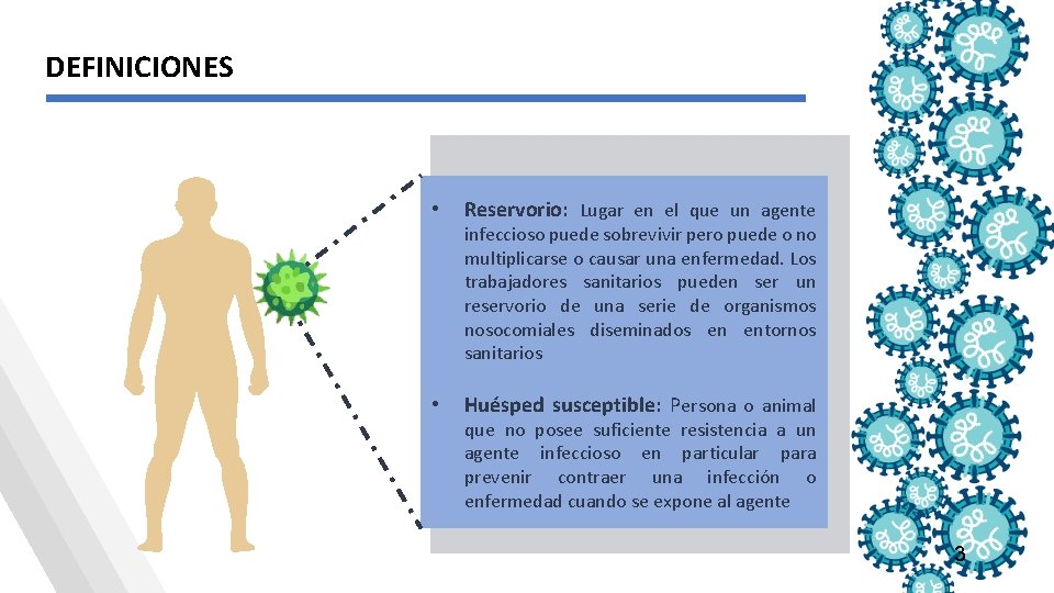 DEFINICIONES • Reservorio: Lugar en el que un agente infeccioso puede sobrevivir pero puede DEFINICIONES • Reservorio: Lugar en el que un agente infeccioso puede sobrevivir pero puede