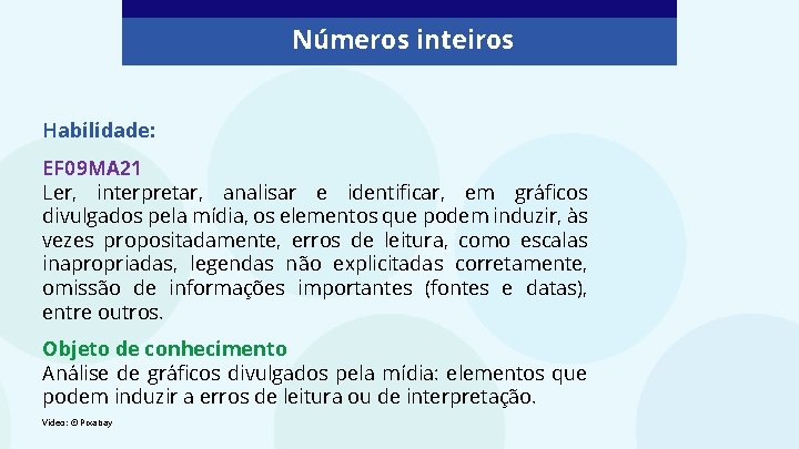 Números inteiros Habilidade: EF 09 MA 21 Ler, interpretar, analisar e identificar, em gráficos