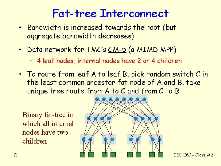 Fat-tree Interconnect • Bandwidth is increased towards the root (but aggregate bandwidth decreases) •