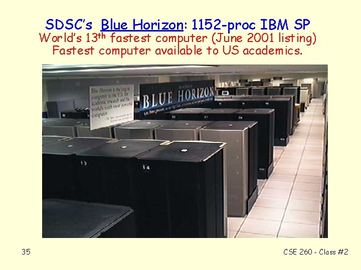 SDSC’s Blue Horizon: 1152 -proc IBM SP World’s 13 th fastest computer (June 2001