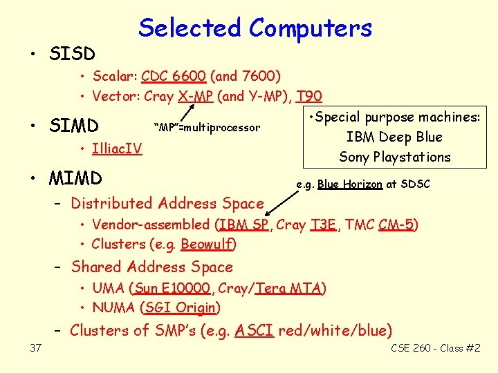  • SISD • Selected Computers • Scalar: CDC 6600 (and 7600) • Vector: