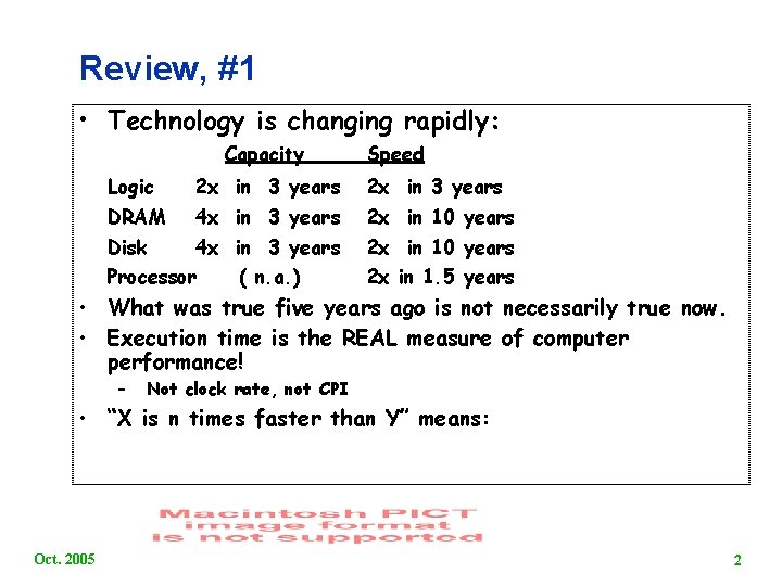 Review, #1 • Technology is changing rapidly: Capacity Speed Logic 2 x in 3