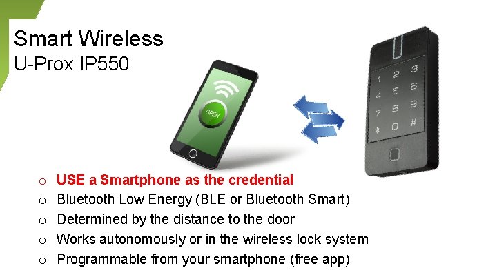 Smart Wireless U-Prox IP 550 o o o USE a Smartphone as the credential