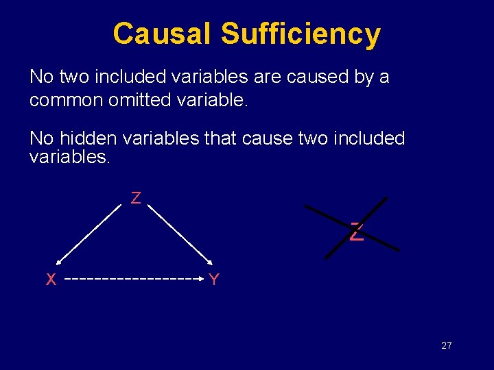 Causal Sufficiency No two included variables are caused by a common omitted variable. No