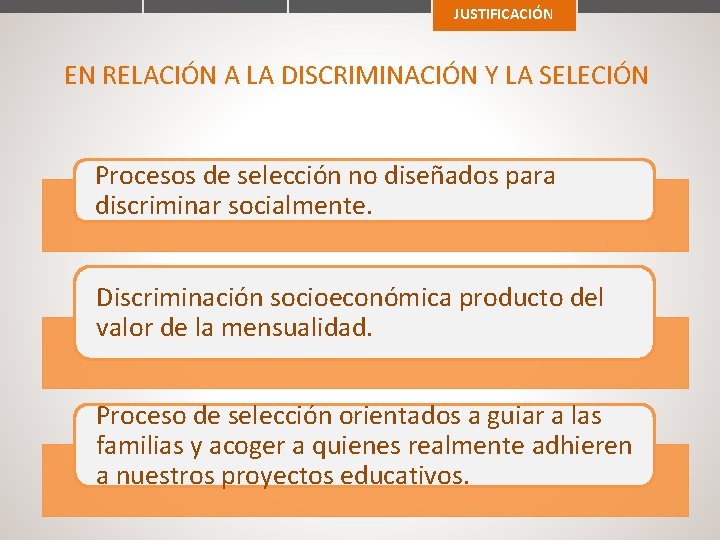 JUSTIFICACIÓN EN RELACIÓN A LA DISCRIMINACIÓN Y LA SELECIÓN Procesos de selección no diseñados