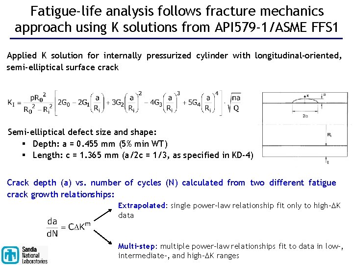 Fatigue-life analysis follows fracture mechanics approach using K solutions from API 579 -1/ASME FFS