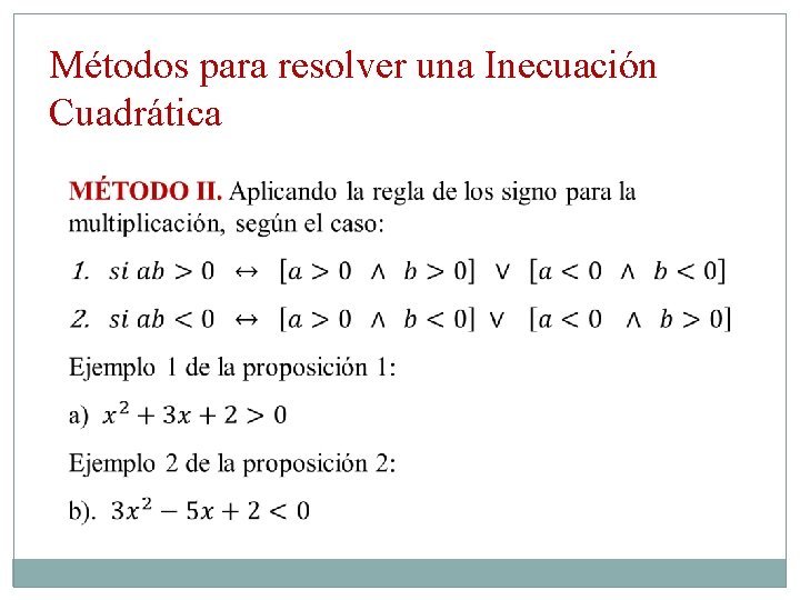 Métodos para resolver una Inecuación Cuadrática 