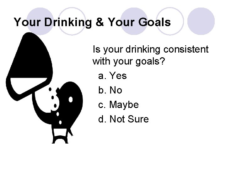 Your Drinking & Your Goals Is your drinking consistent with your goals? a. Yes
