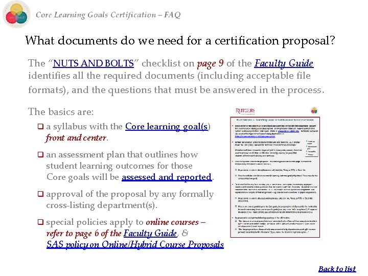 What documents do we need for a certification proposal? The “NUTS AND BOLTS” checklist What documents do we need for a certification proposal? The “NUTS AND BOLTS” checklist