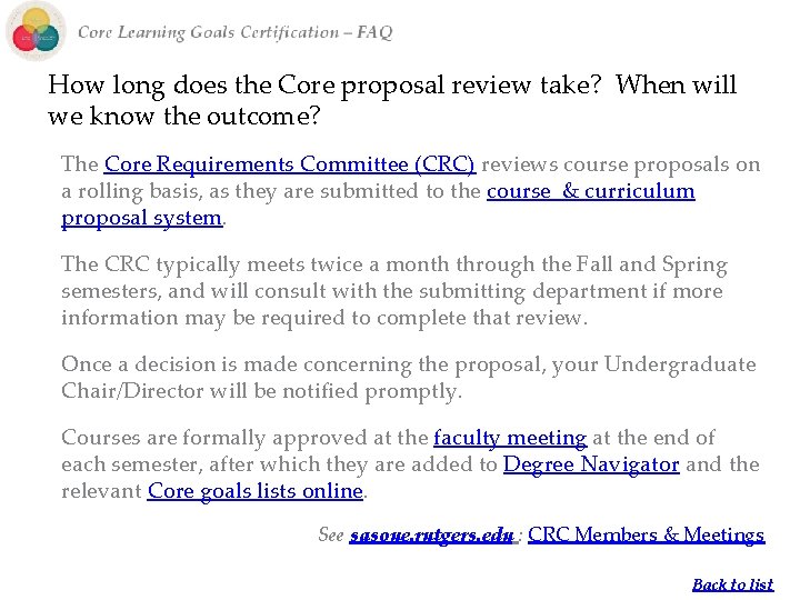 How long does the Core proposal review take? When will we know the outcome? How long does the Core proposal review take? When will we know the outcome?