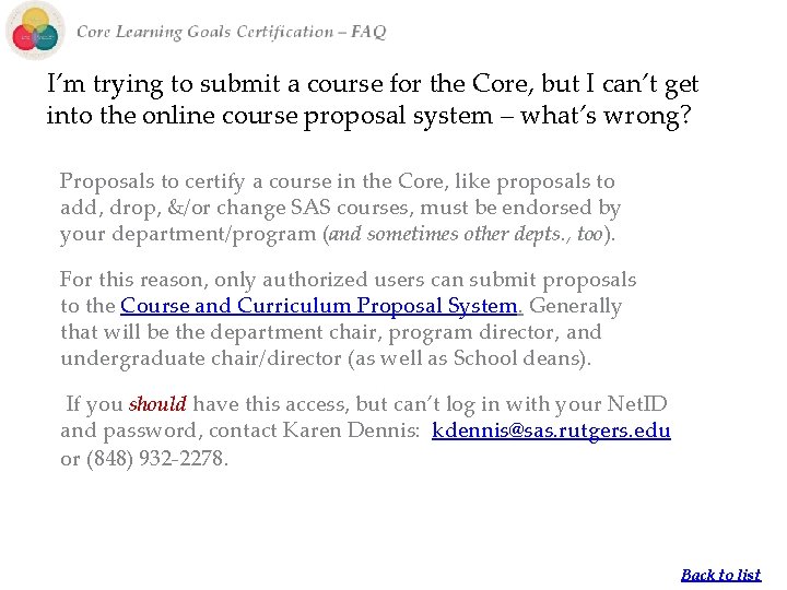 I’m trying to submit a course for the Core, but I can’t get into I’m trying to submit a course for the Core, but I can’t get into
