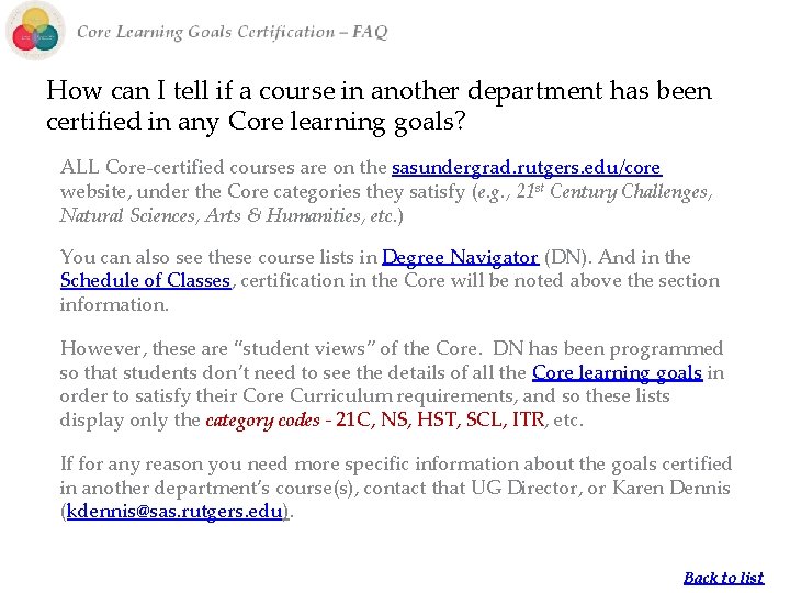How can I tell if a course in another department has been certified in How can I tell if a course in another department has been certified in