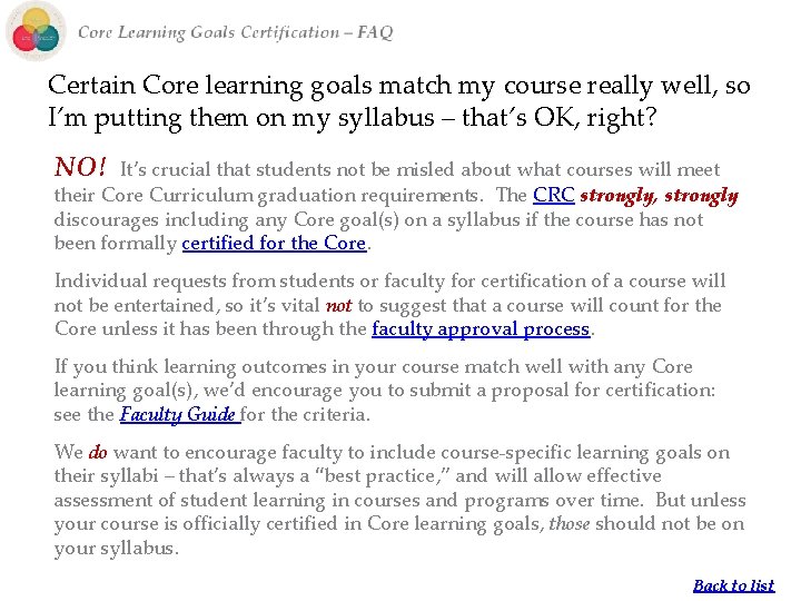 Certain Core learning goals match my course really well, so I’m putting them on Certain Core learning goals match my course really well, so I’m putting them on