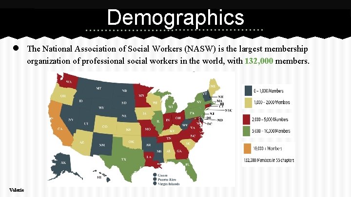 Demographics ● Valerie The National Association of Social Workers (NASW) is the largest membership