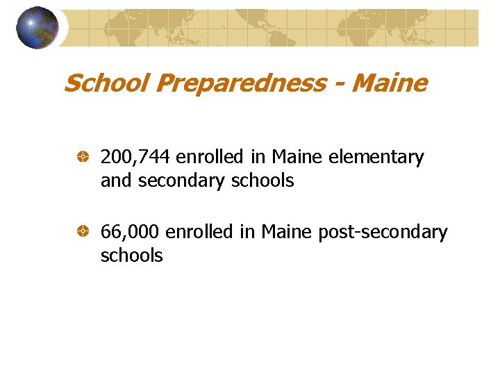 School Preparedness - Maine 200, 744 enrolled in Maine elementary and secondary schools 66,