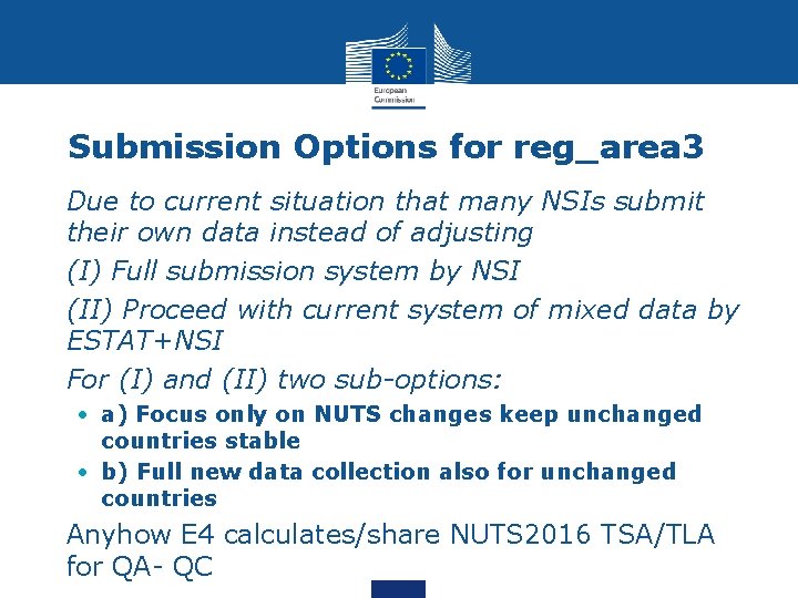 Submission Options for reg_area 3 • Due to current situation that many NSIs submit