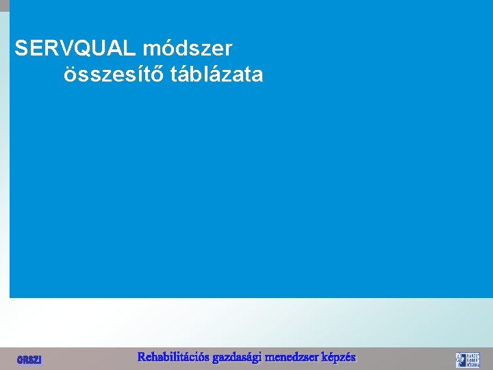 SERVQUAL módszer összesítő táblázata 