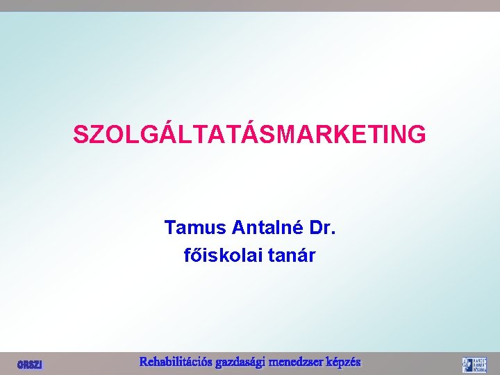 SZOLGÁLTATÁSMARKETING Tamus Antalné Dr. főiskolai tanár 