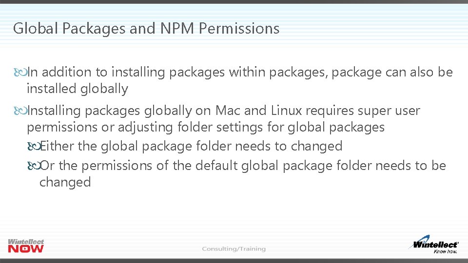 Global Packages and NPM Permissions In addition to installing packages within packages, package can