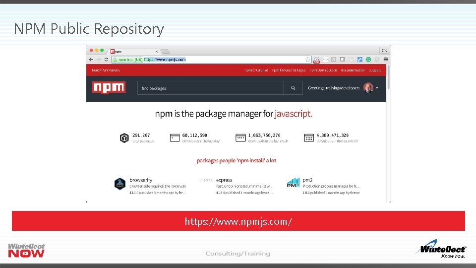 NPM Public Repository https: //www. npmjs. com/ 