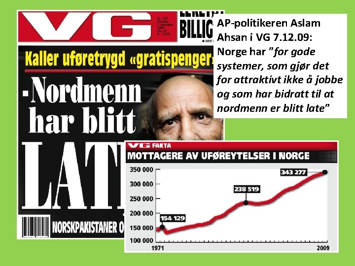 AP-politikeren Aslam Ahsan i VG 7. 12. 09: Norge har ”for gode systemer, som