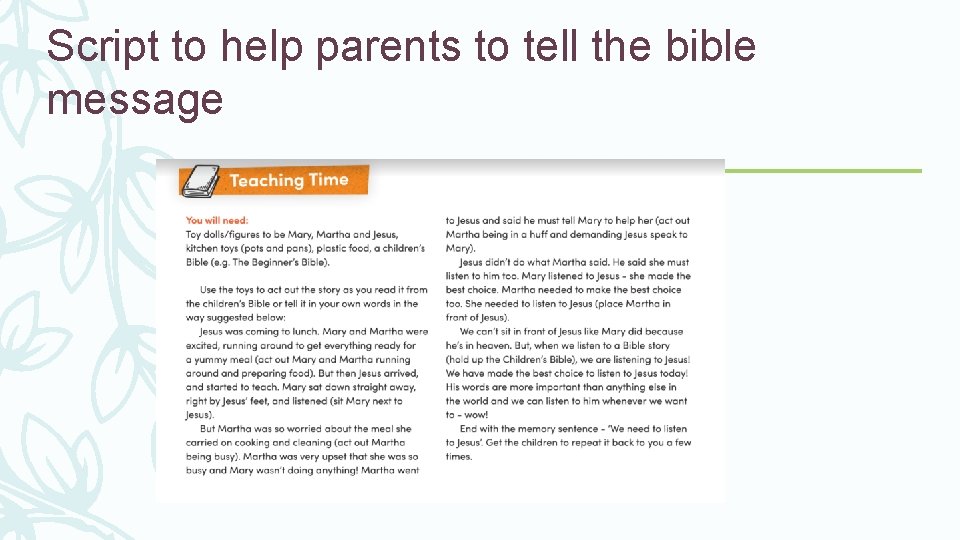 Script to help parents to tell the bible message 