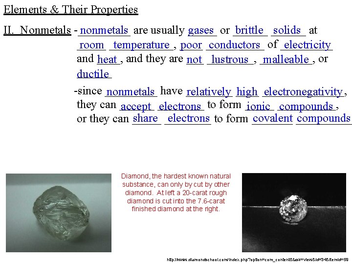 Elements & Their Properties II. Nonmetals -_____ nonmetals are usually _____ gases or ______
