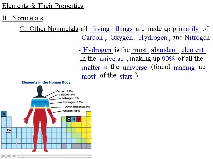 Elements & Their Properties II. Nonmetals C. Other Nonmetals-all ______ living ______ things are