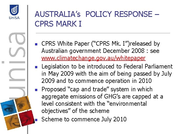 AUSTRALIA’s POLICY RESPONSE – CPRS MARK I n n CPRS White Paper (“CPRS Mk.