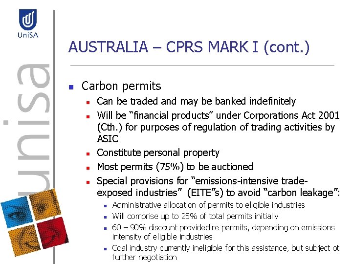 AUSTRALIA – CPRS MARK I (cont. ) n Carbon permits n n n Can